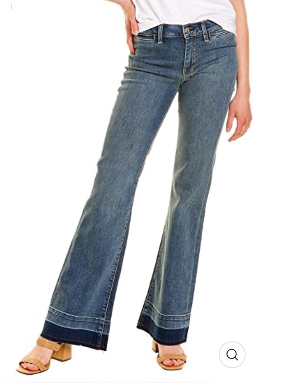 7 For All Mankind Medium Blue Wide Flare Jeans with Dark Hem